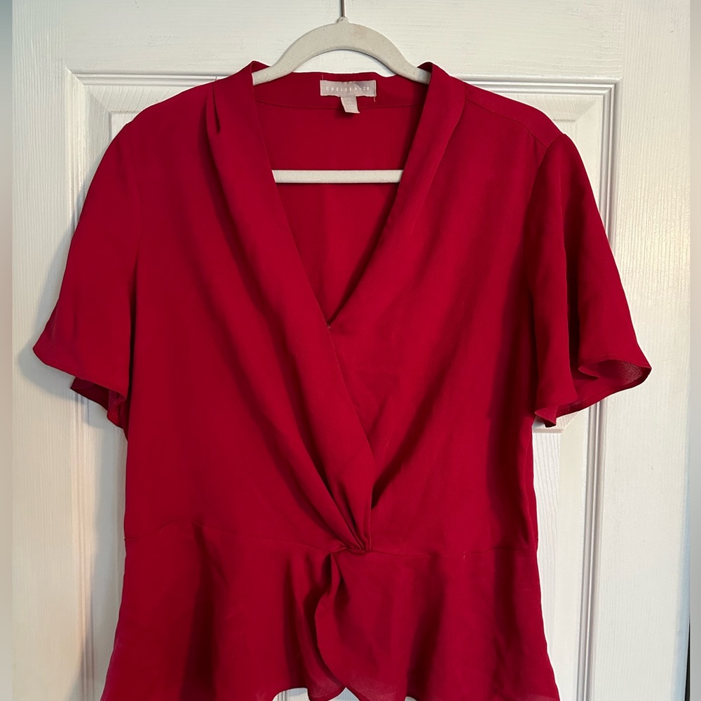 Red/fuchsia criss cross blouse